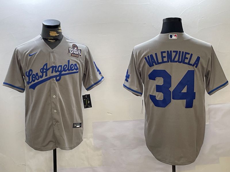 Men Los Angeles Dodgers 34 Valenzuela Grey Game 2024 Nike MLB Jersey style 10291